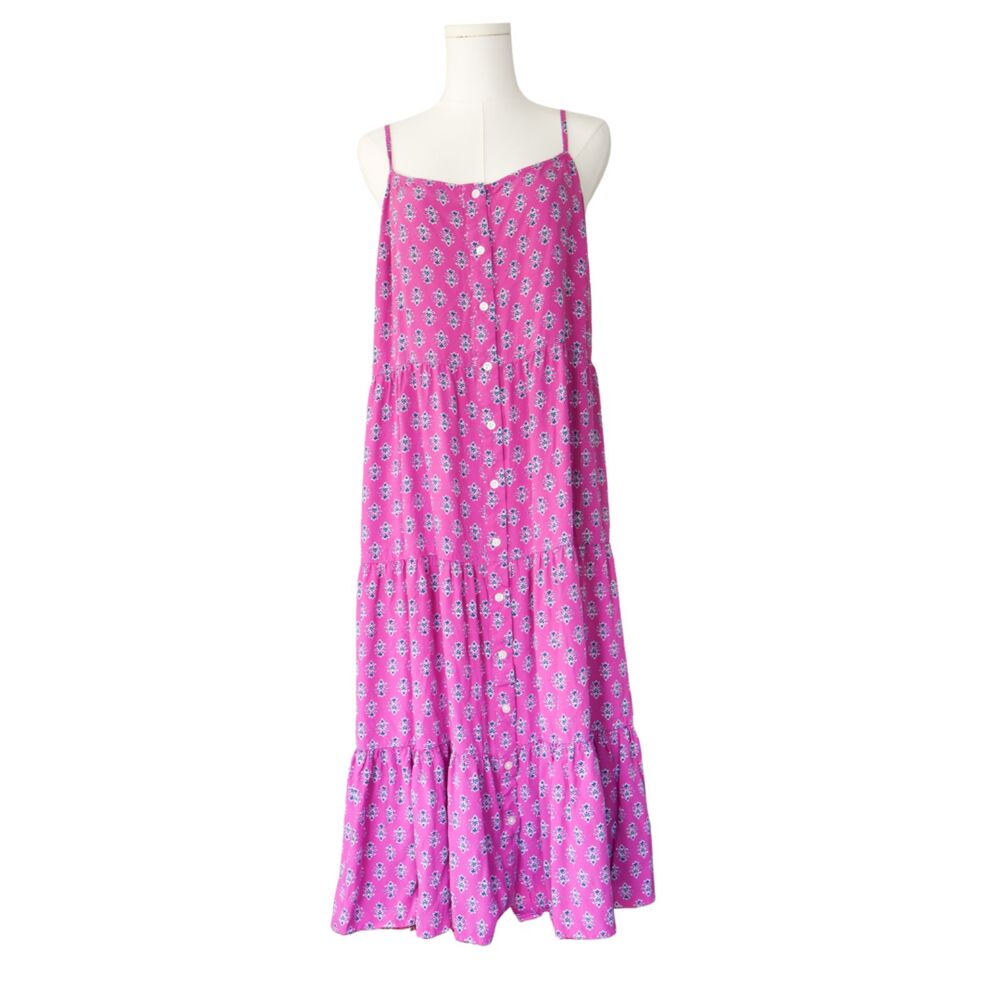 J.Crew Strappy Tiered Midi Dress Festive Pink Baltic Blu 12